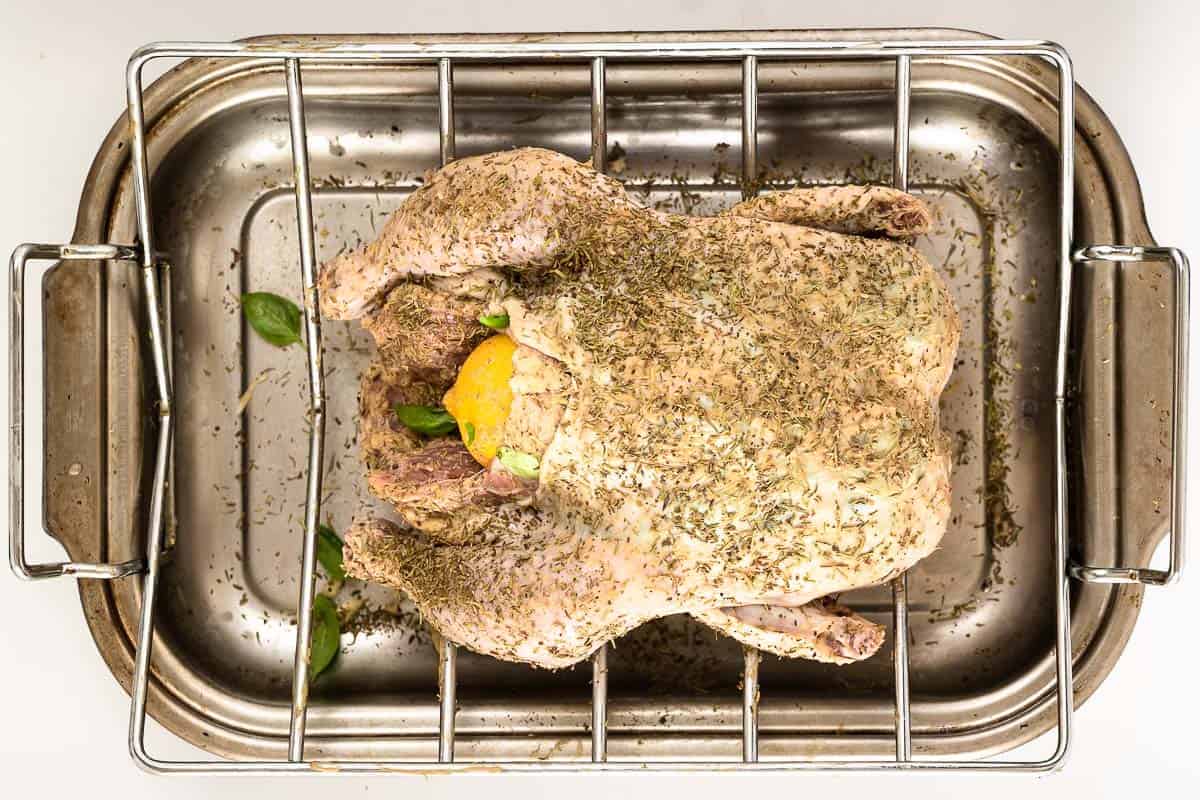roasted chicken in pan
