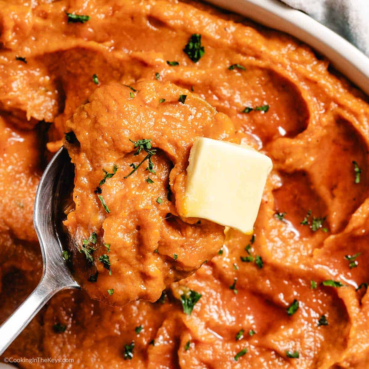 Boiled mashed sweet potatoes.