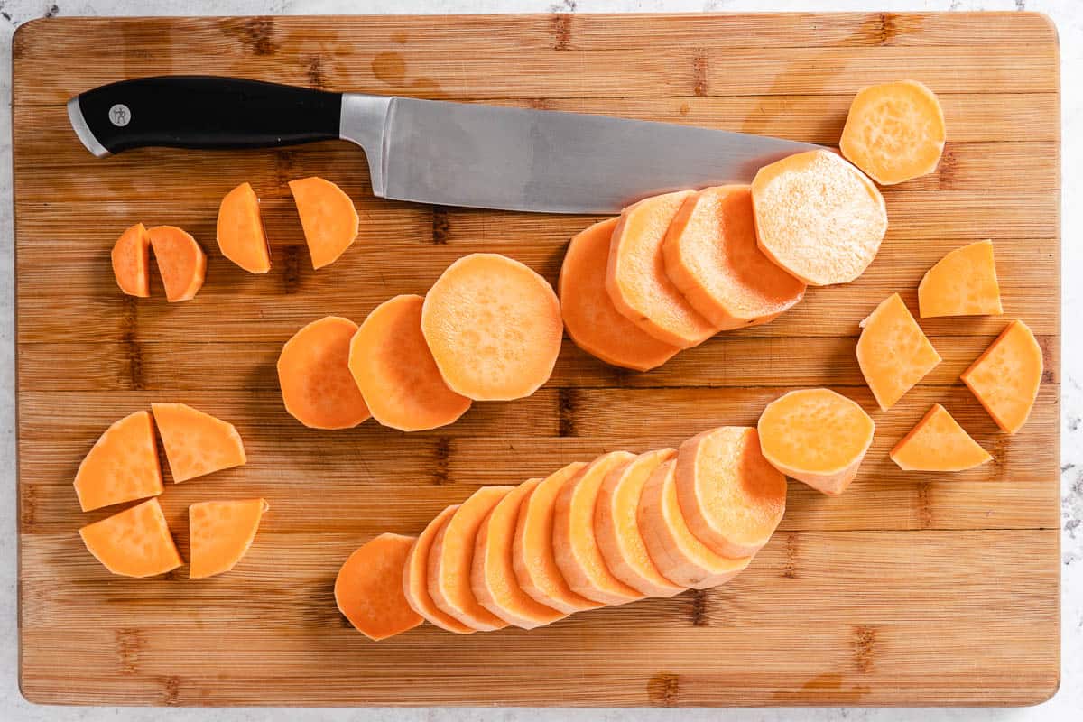 cutting sweet potato