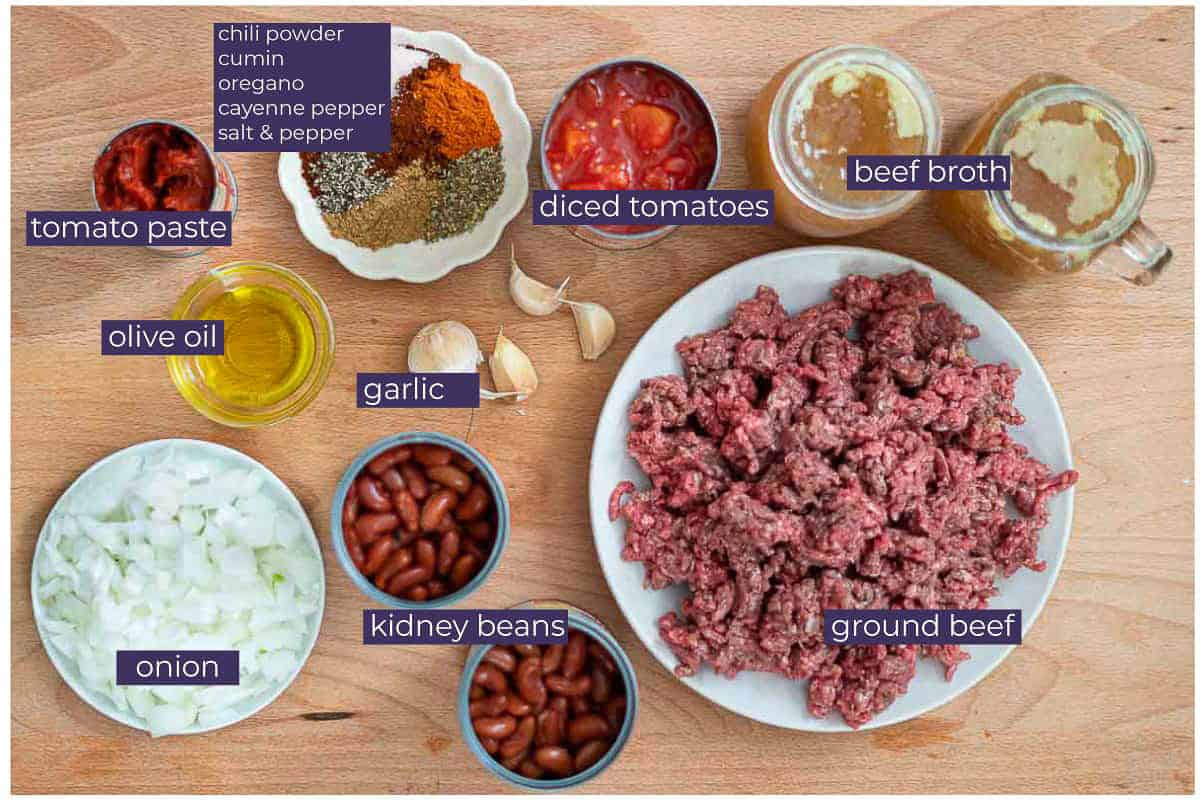 ingredients for instant pot beef and bean chili