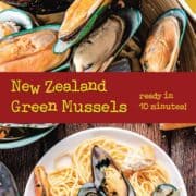 green mussels with spaghetti pin