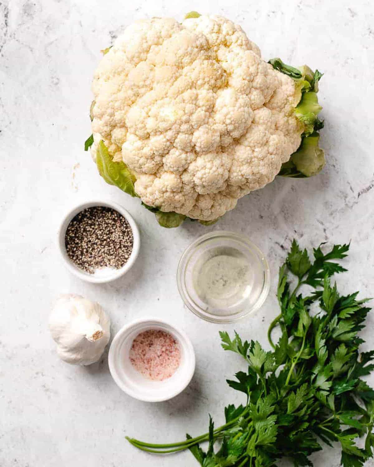 Cauliflower with alt and pepper and parsley.