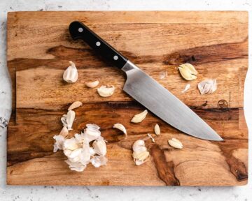 peeling and chopping garlic