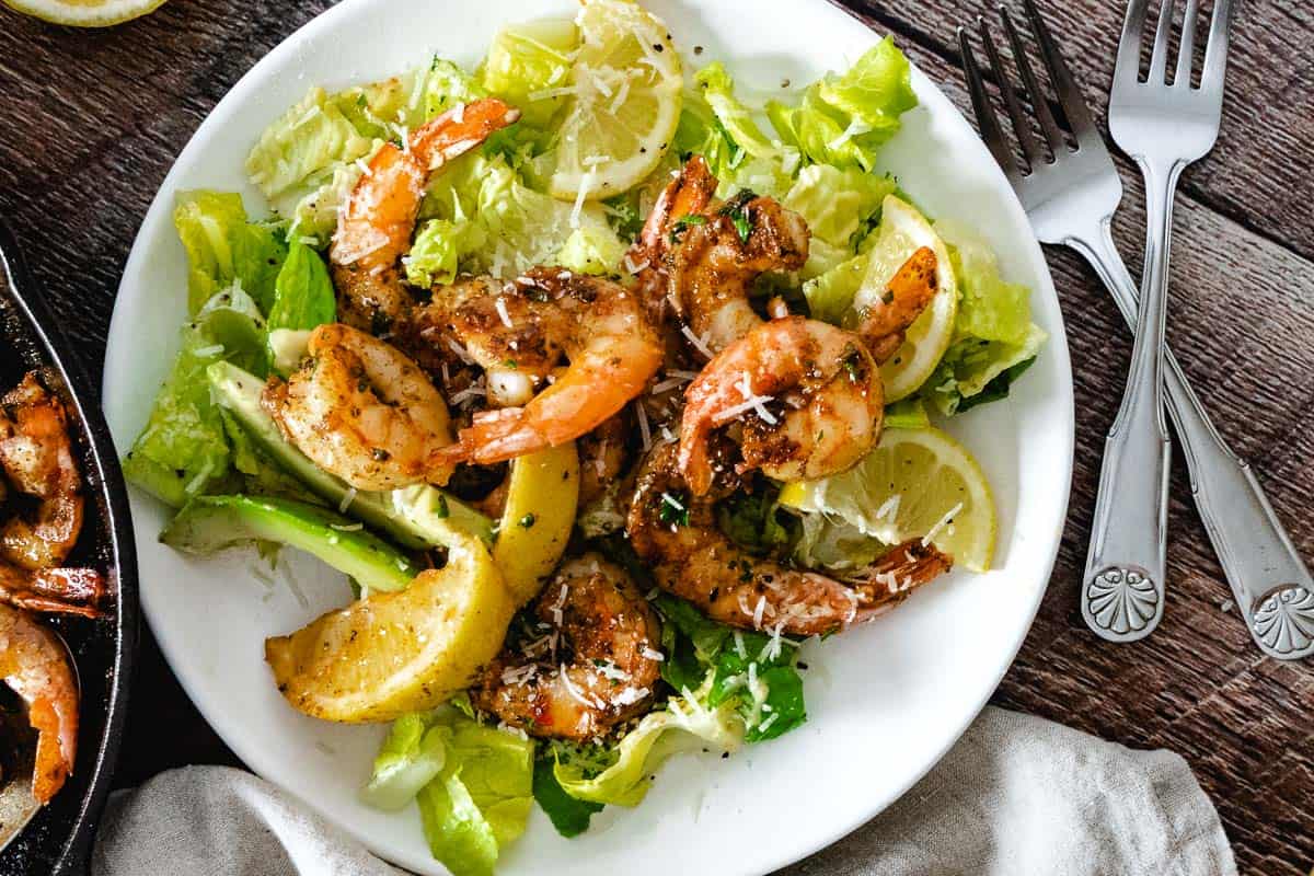 caesar salad with blackened shrimp