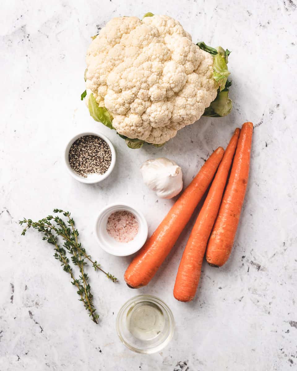 Cauliflower with carrots, garlic, and thyme.