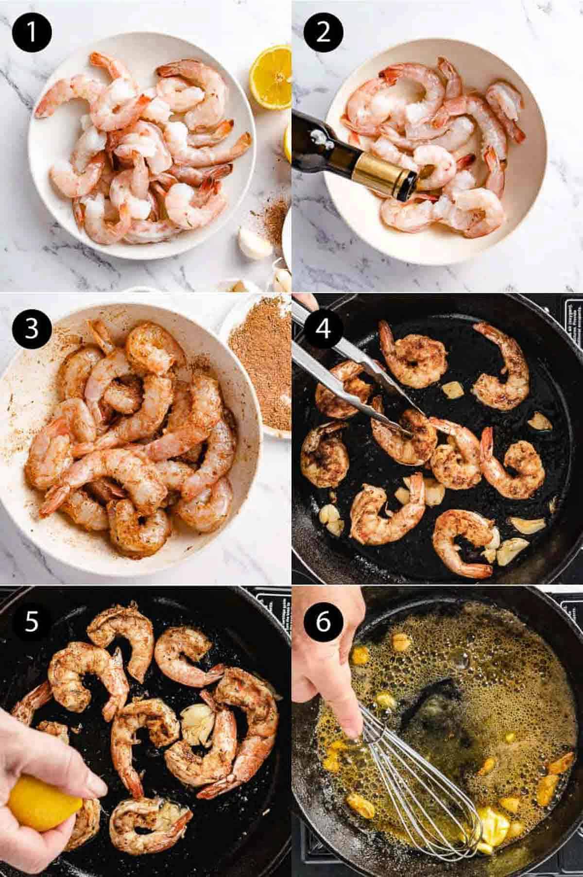 cooking blackened shrimp in cast-iron skillet.