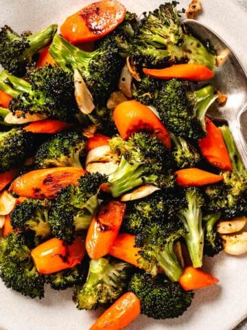 roasted broccoli and carrots on a plate