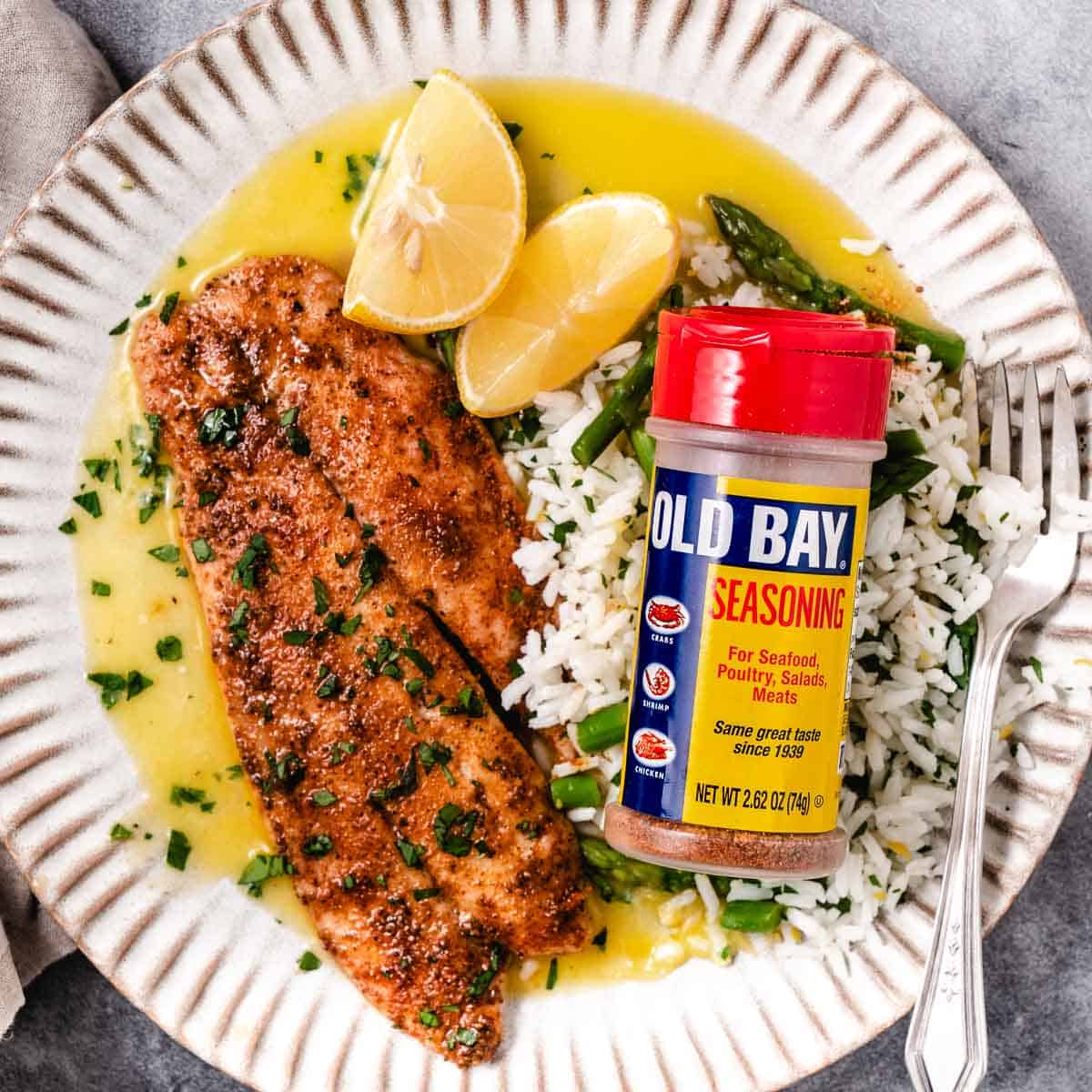 Yellowtail snapper fish with Old Bay seasoning.