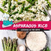 Asparagus rice with raw ingredients.