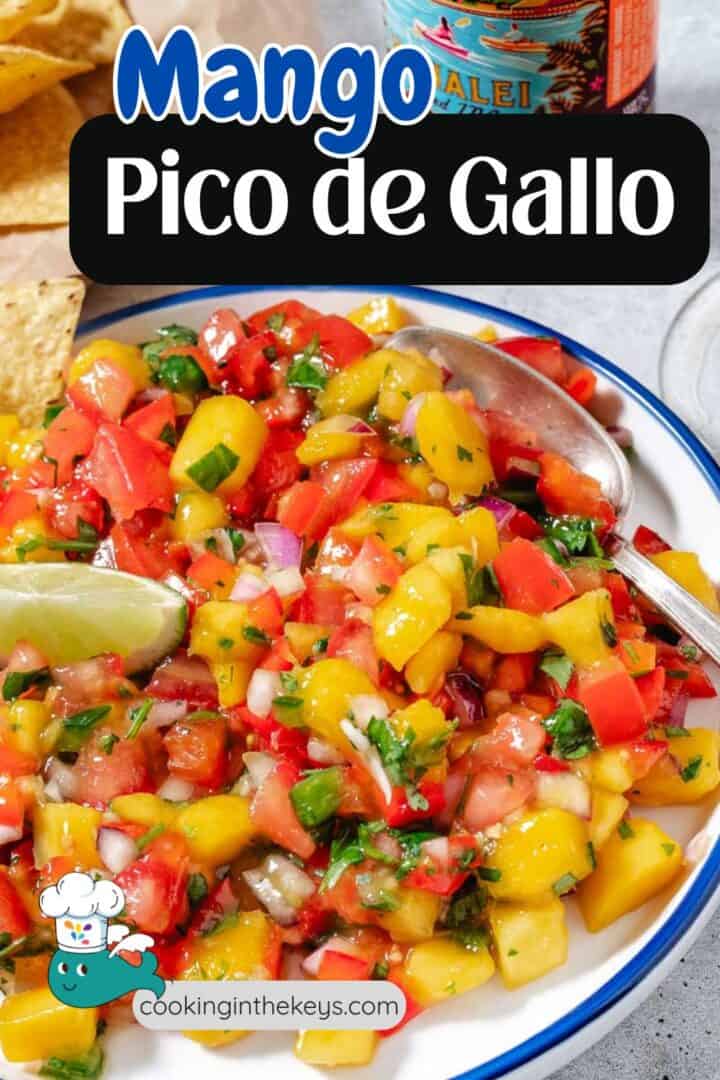 bowl of mango salsa with chips