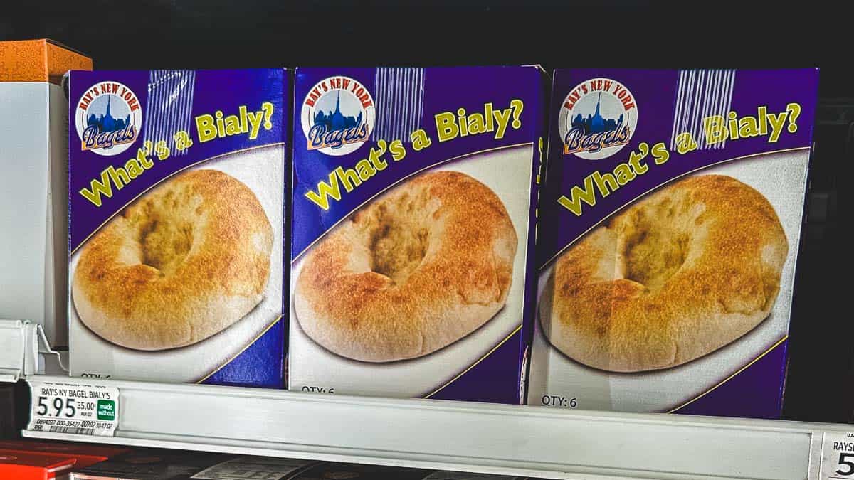 3 boxes of Ray's bialys in Publix Freezer.