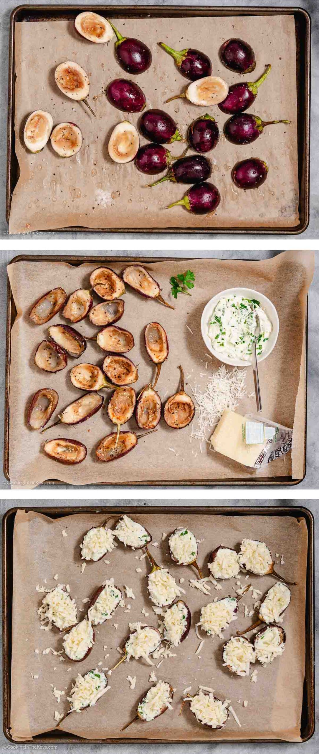 How to make baby eggplant parmesan step-by-step images.