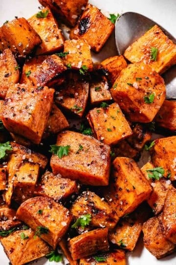 baked sweet potato cubes