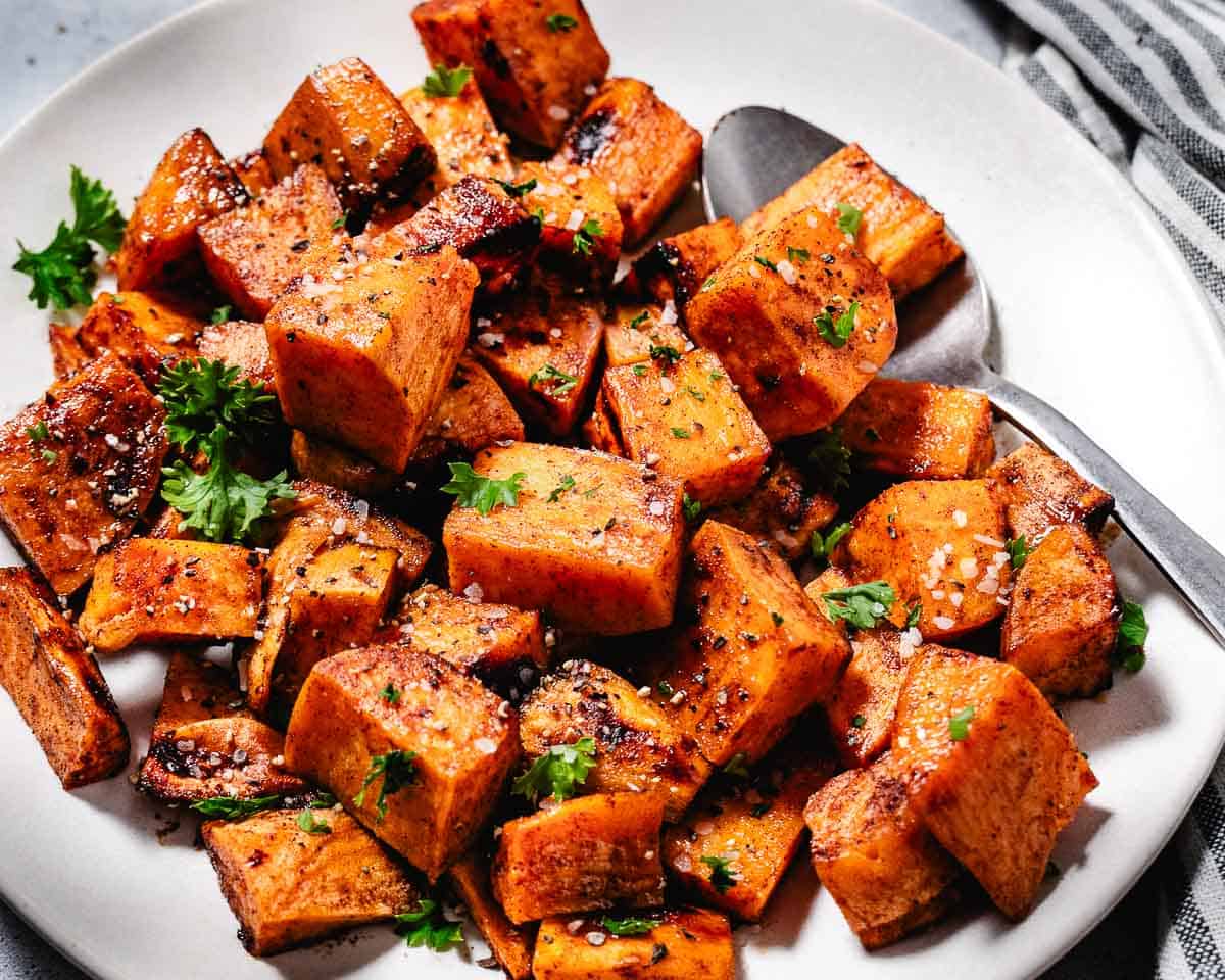 baked sweet potato cubes