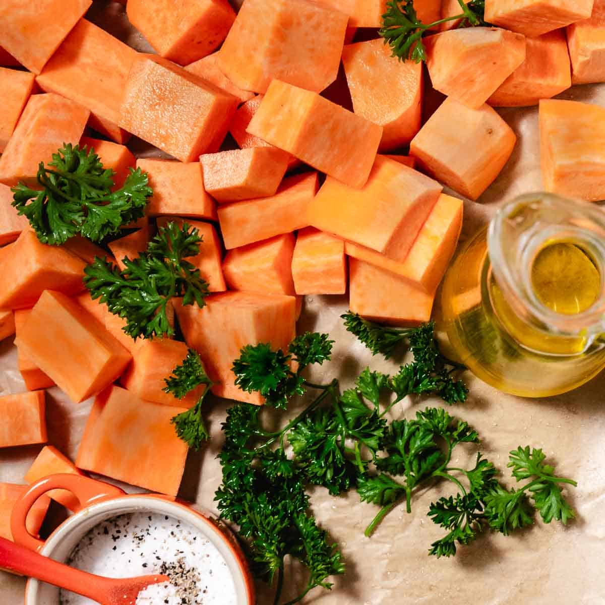 baked sweet potato cubes ingredients