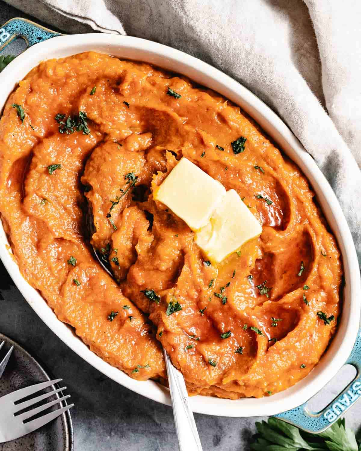 Whipped sweet potatoes with butter.