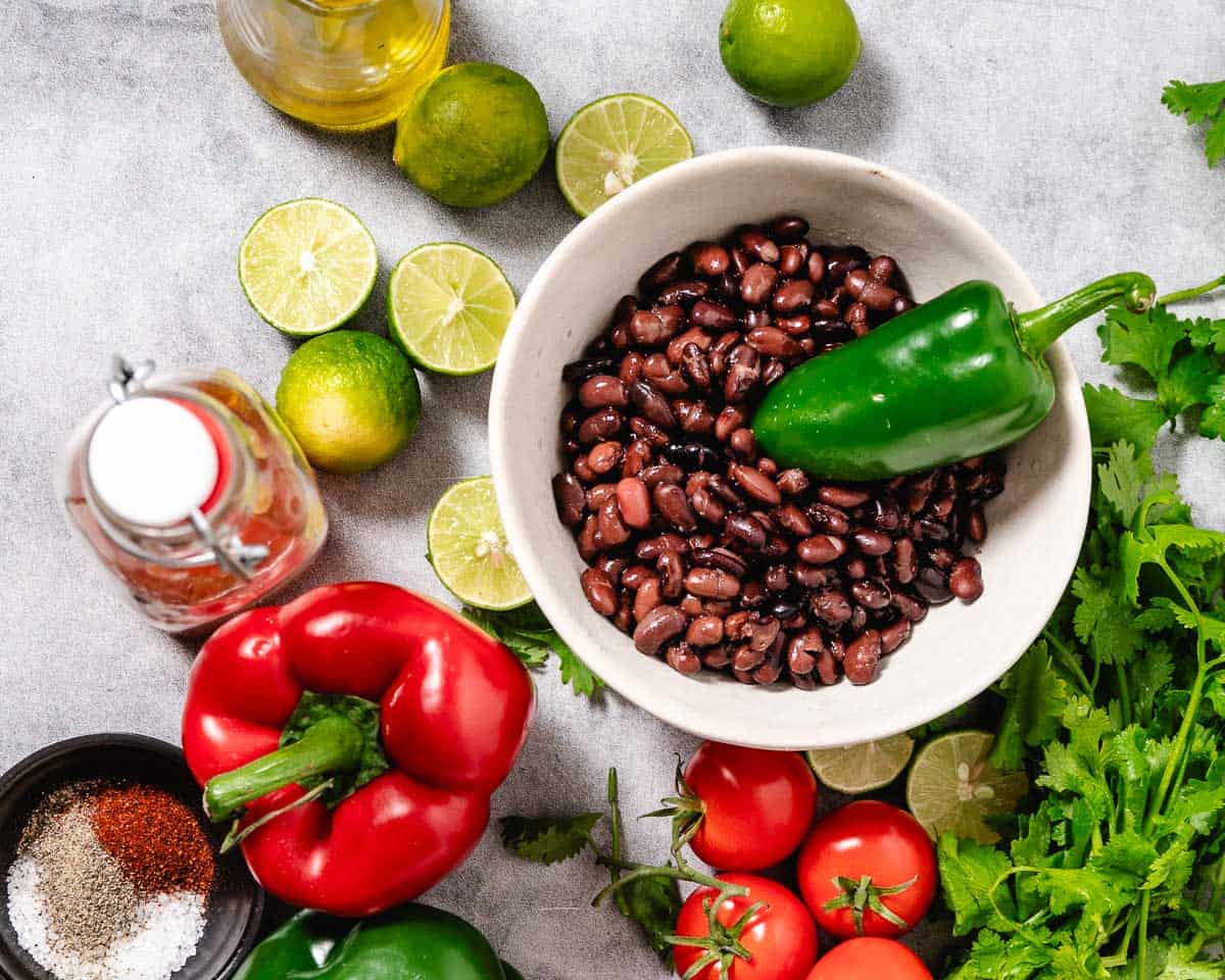 Ingredients for Mexican bean salad.