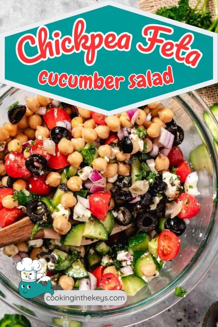 bowl of chickpea cucumber feta salad