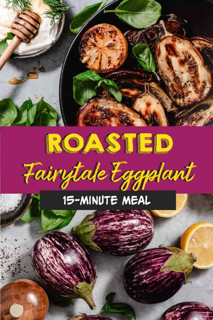roasted baby eggplant pin image.