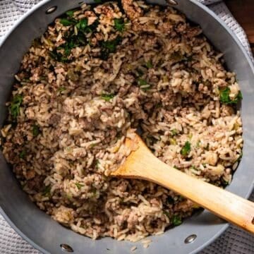 cooking dirty rice in a big pot