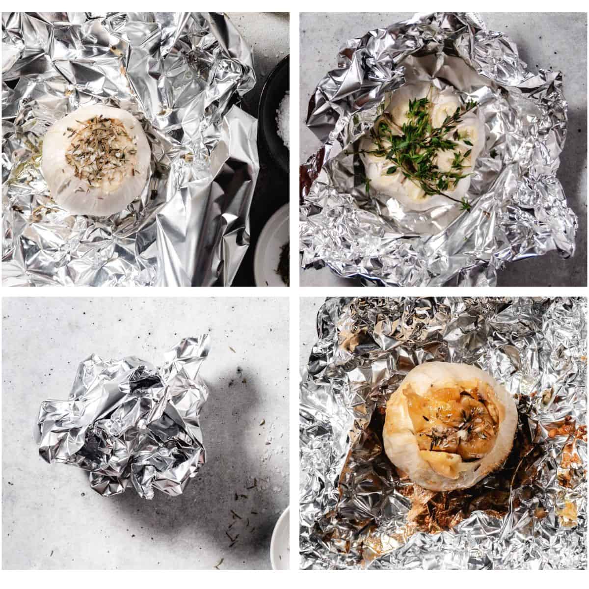 roasting garlic in foil, step by step directions