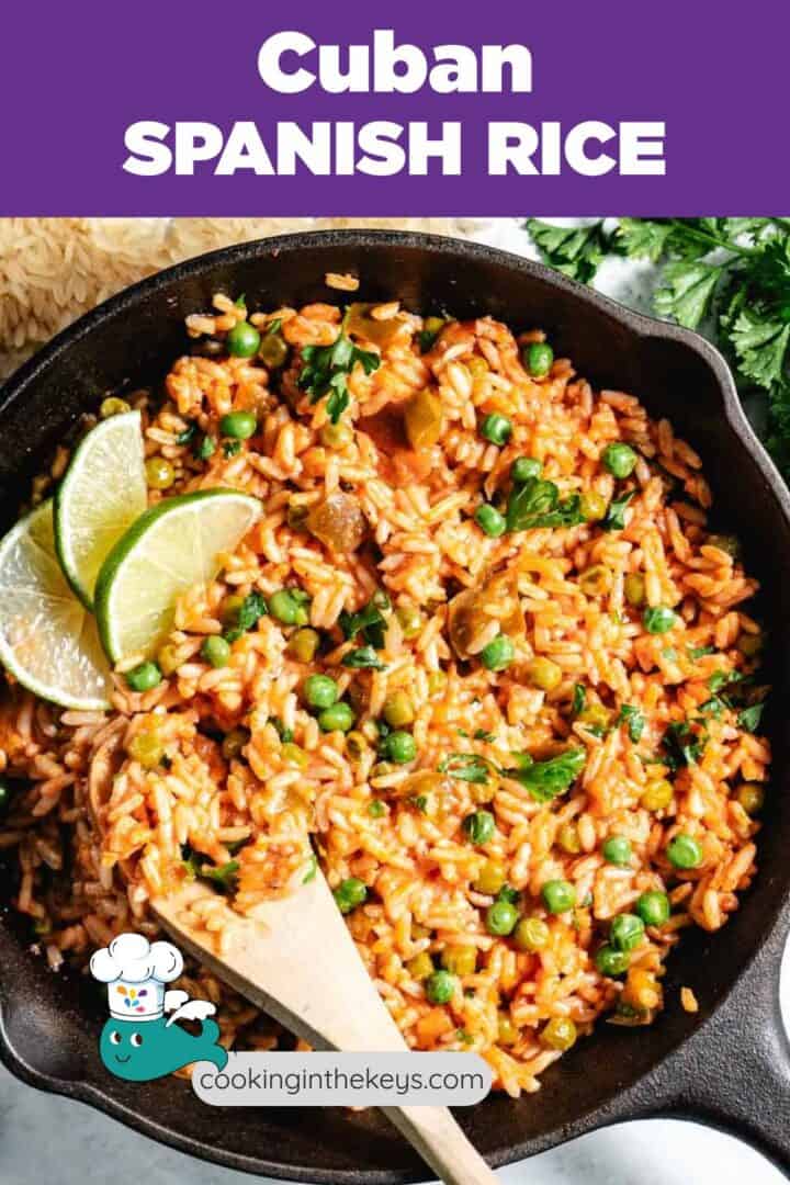 spanish rice with peas in a skillet
