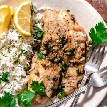 Fish with wine, lemon, and capers