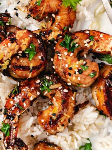 Sauteed shrimp with rice.