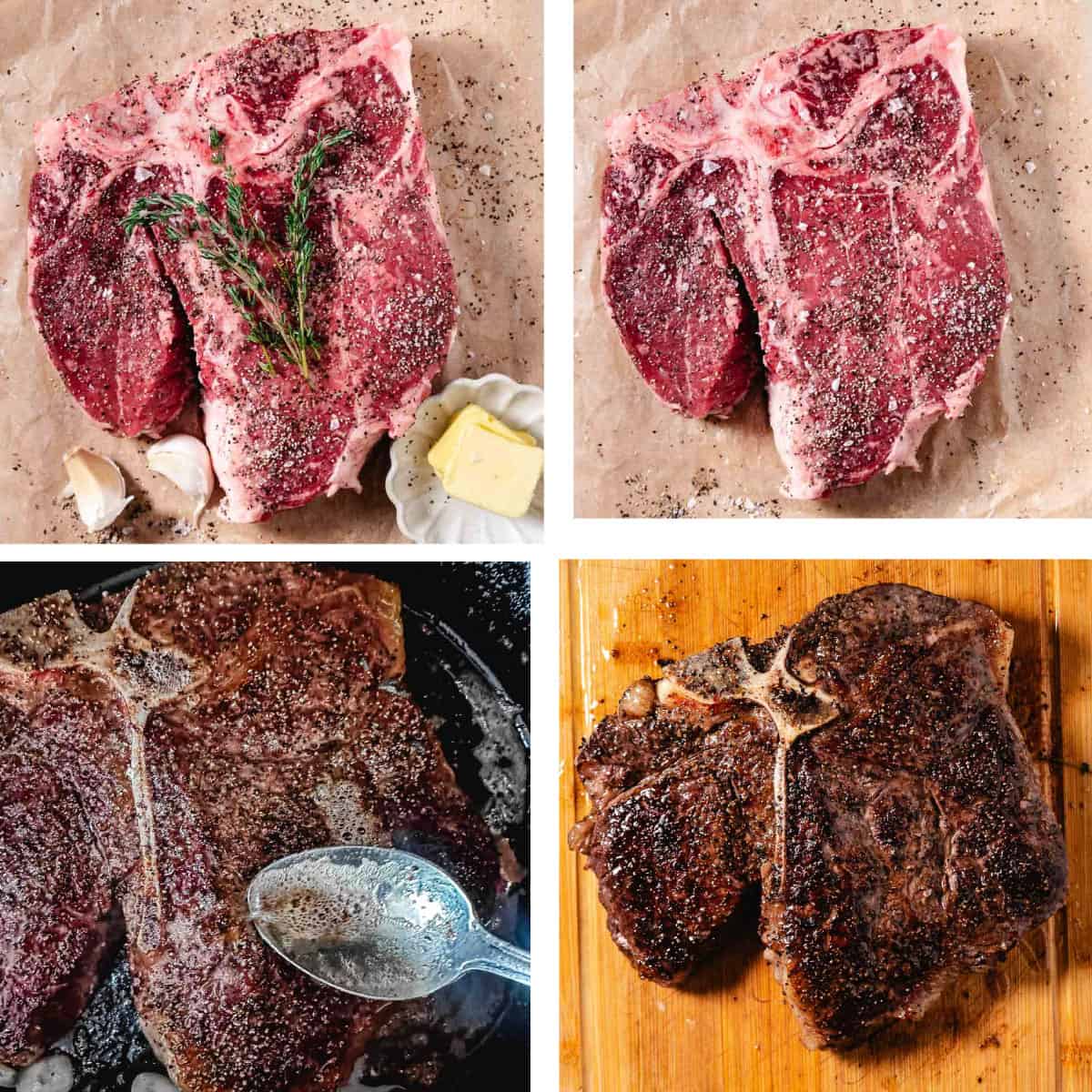 skillet porterhouse steak basted in butter