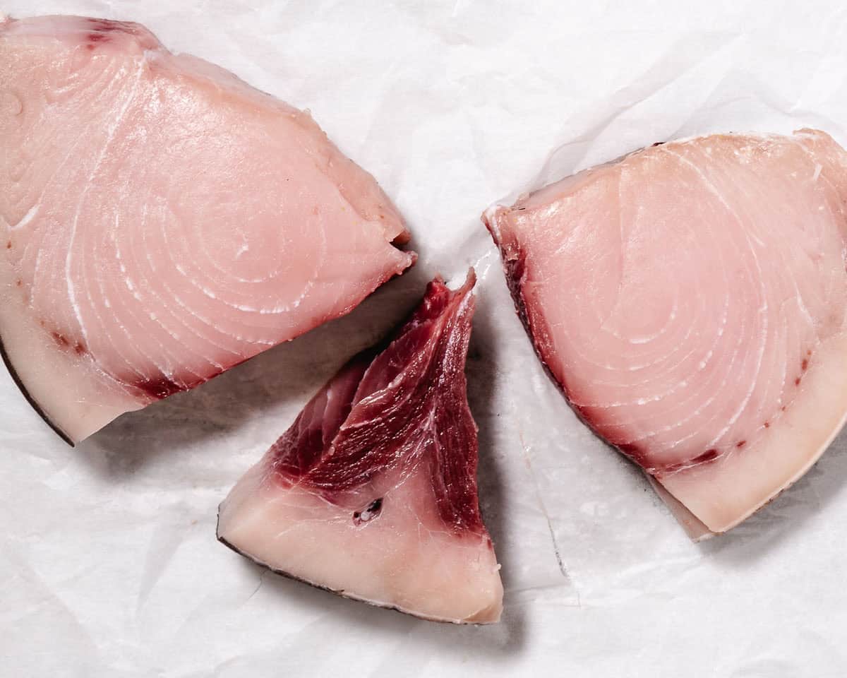 removing bloodline from swordfish steak