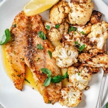 Air fryer yellowtail snapper with roasted cauliflower.