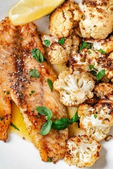 Air fryer yellowtail snapper with roasted cauliflower.