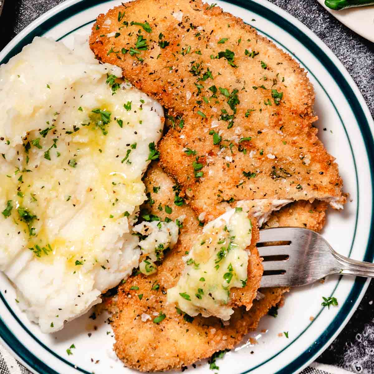 turkey cutlets with mashed potatoes and flaky sea salt