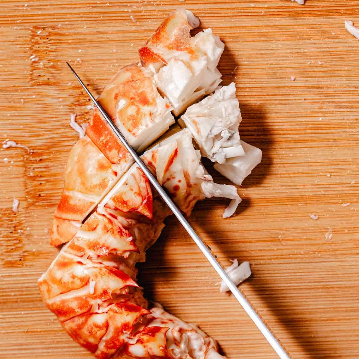 dicing lobster meat