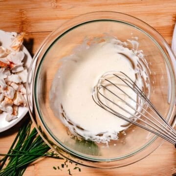 bowl of lobster salad dressing.