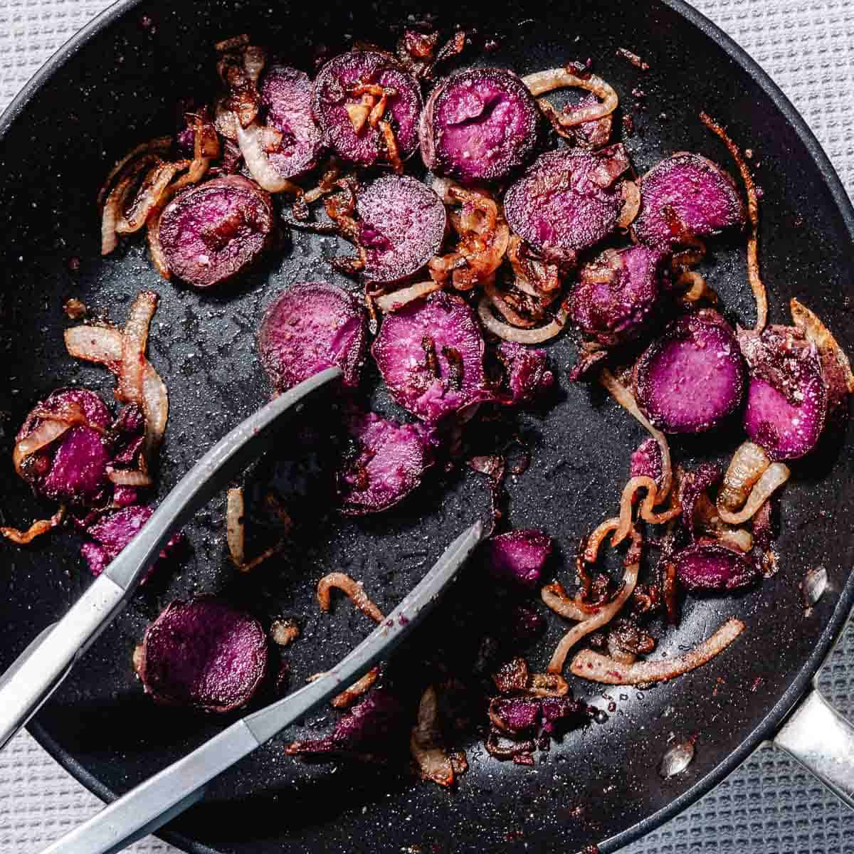 sauteing roasted sweet potatoes with onions