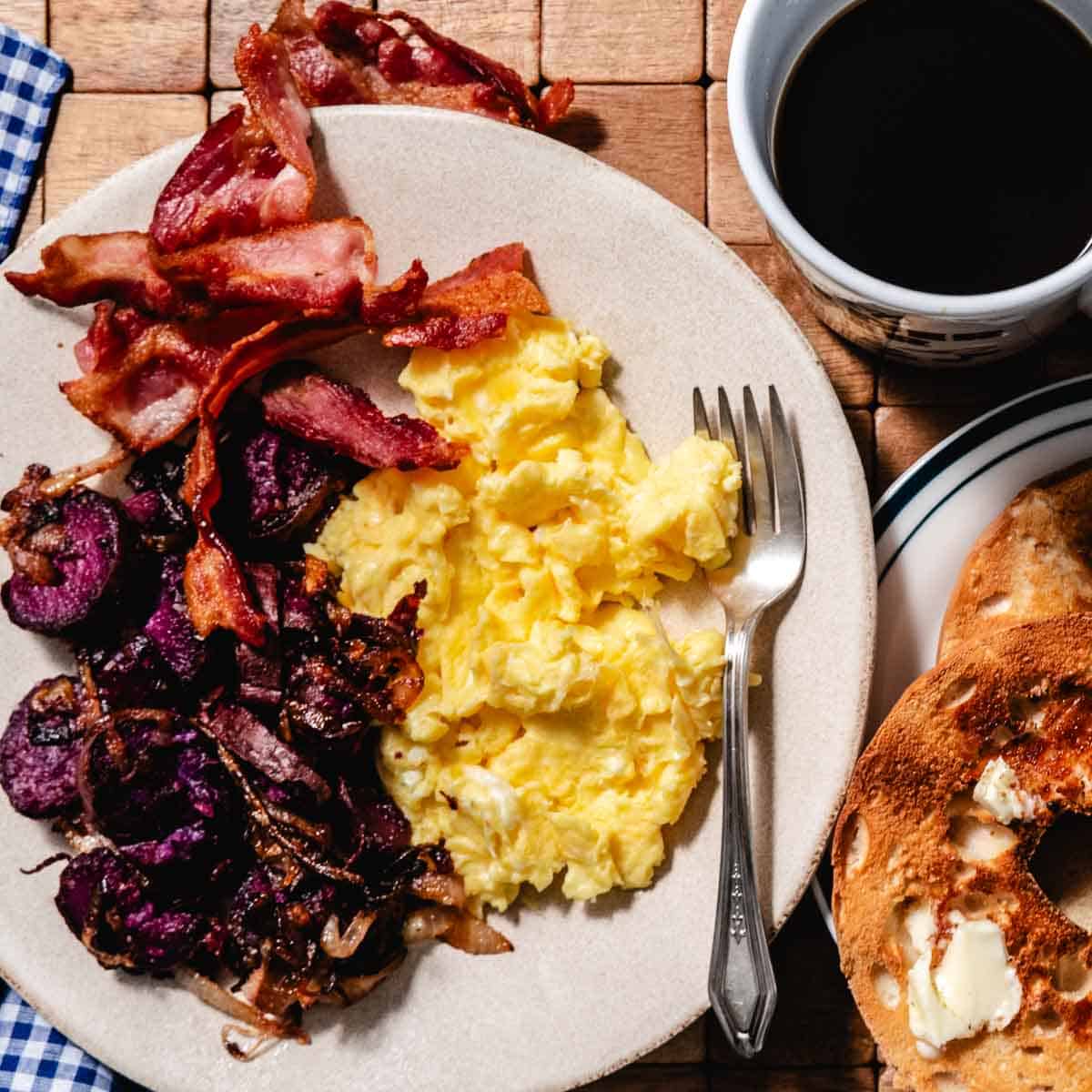 sweet potatoes and scrambled eggs
