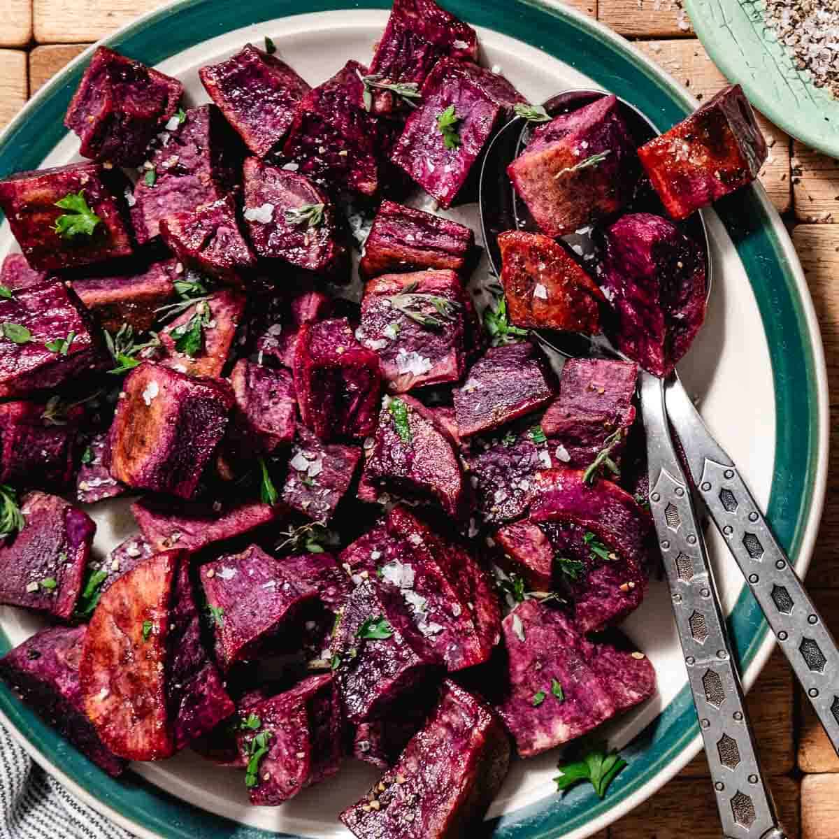 roasted purple sweet potato cubes