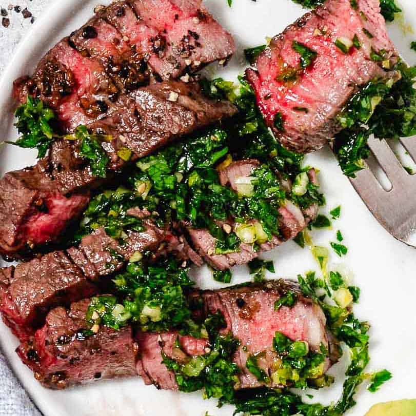 sliced steak with garlic parsley gremolata