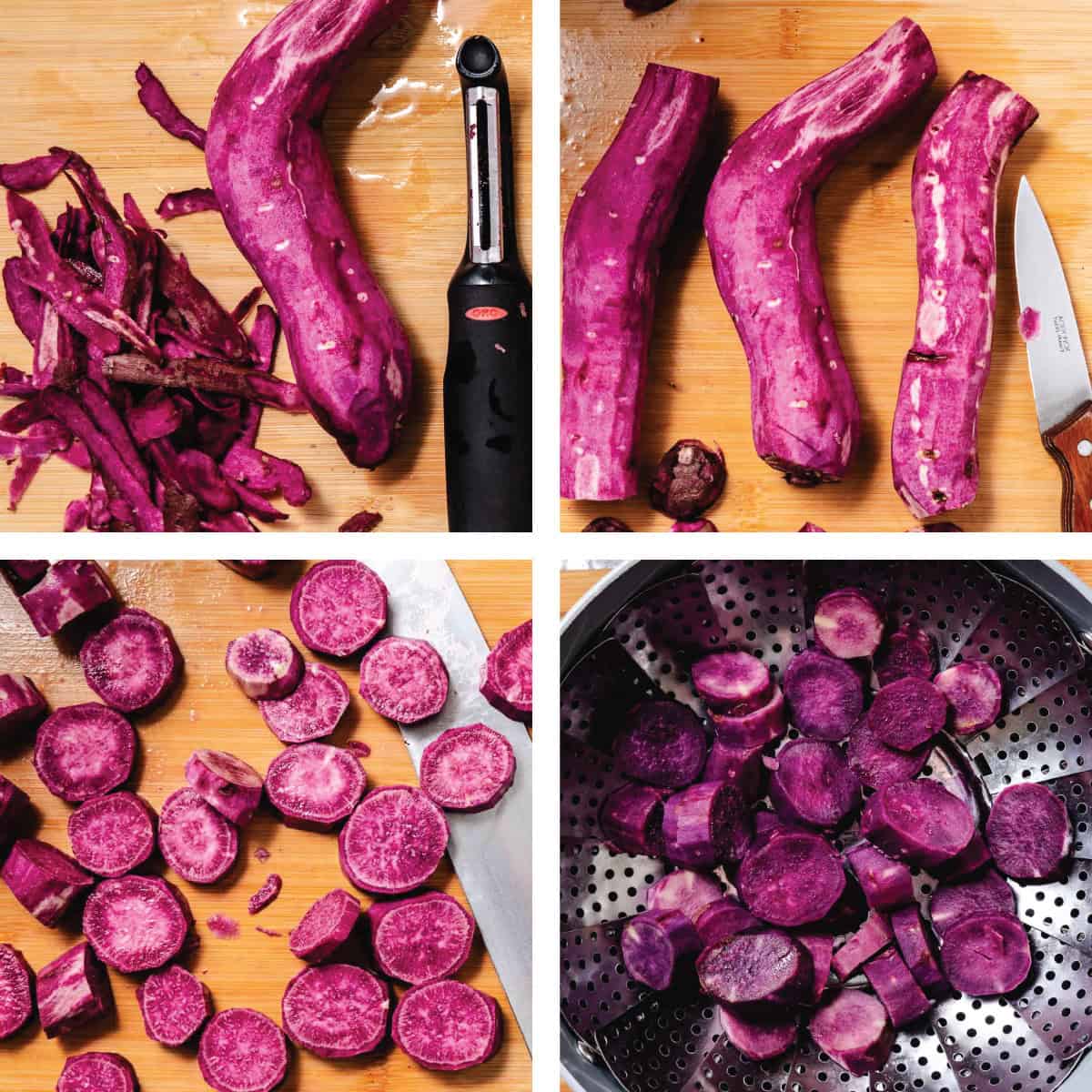 step by step instructions--how to steam purple sweet potatoes