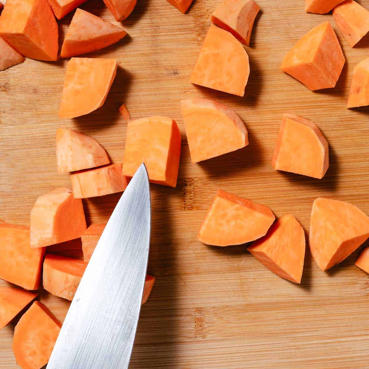 sliced and diced sweet potatoes