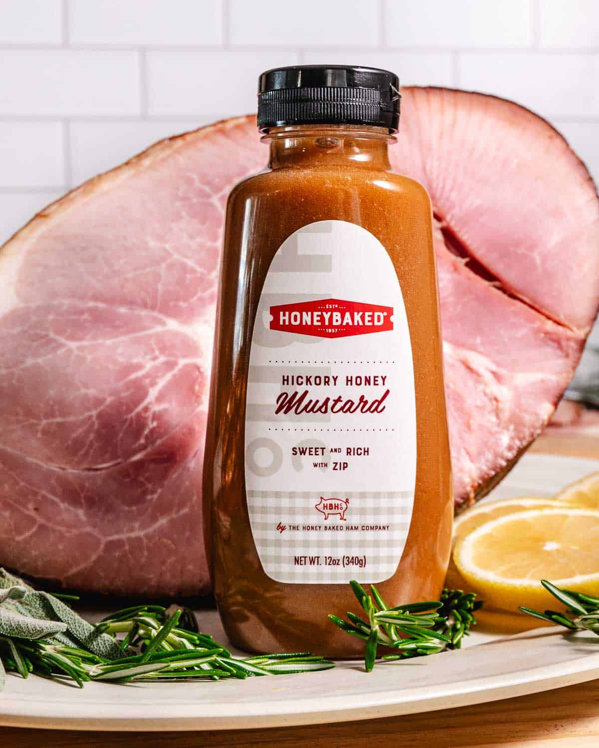 Honey baked ham hickory honey mustard sauce.