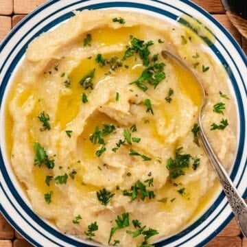Creamy mashed potato squash finished with butter and chopped parsley.