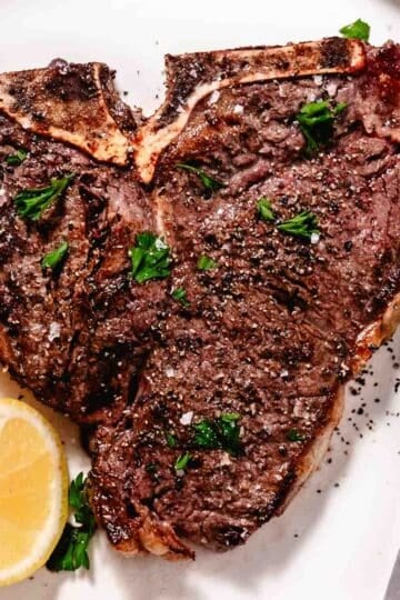pan seared thin cut t-bone steak