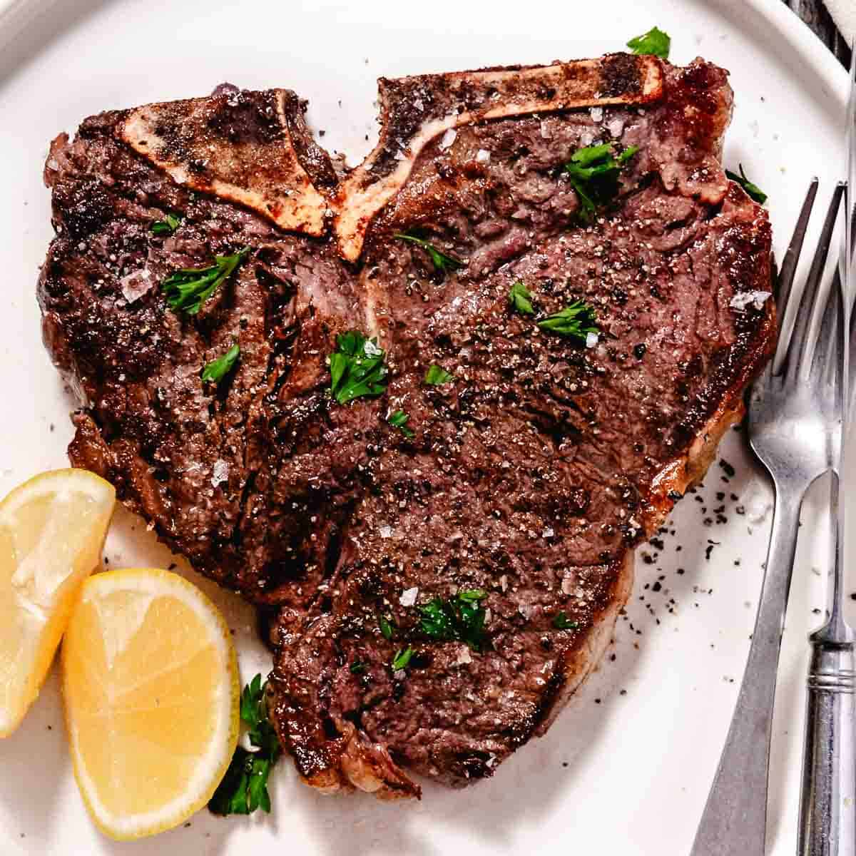 pan seared thin cut t-bone steak