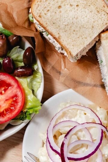 Classic New York deli-style salads with sandwich and sides