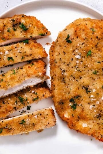 sliced fried Italian chicken cutlets