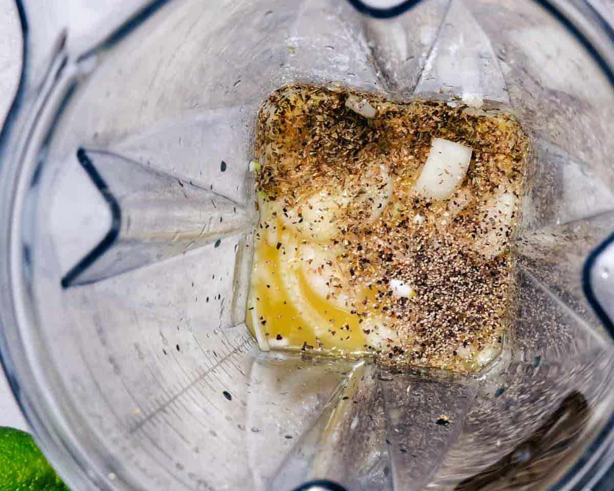 mojo marinade ingredients blended in a blender