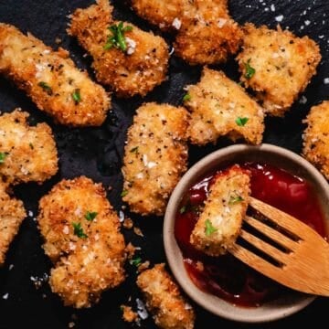 Panko chicken nuggets served with ketchup dipping sauce