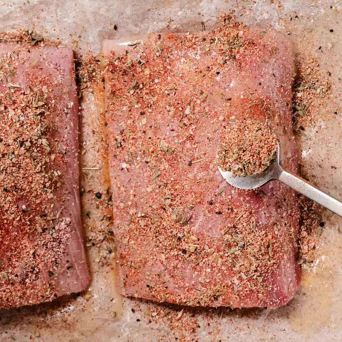 seasoning mahi mahi with Cajun seasoning